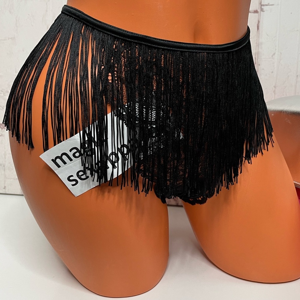 VS XS XL FRINGE BRAZILIAN PANTY HIGH LEG CUT OUT FLORAL LACE SATIN